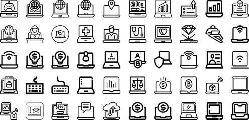 Set Of Laptop Icons Collection Isolated Silhouette Solid Icons Including Laptop, Computer, Isolated, Technology, Notebook, Digital, Screen Infographic Elements Logo Vector Illustration