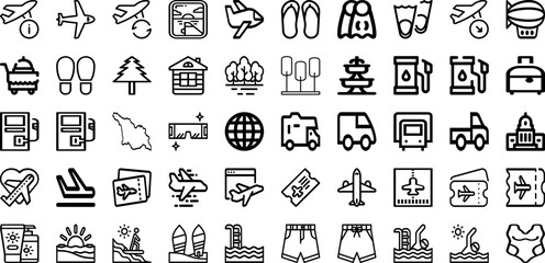 Set Of Travel Icons Collection Isolated Silhouette Solid Icons Including Trip, Holiday, Airplane, Vacation, Travel, Journey, Tourism Infographic Elements Logo Vector Illustration
