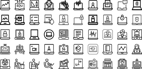 Set Of Laptop Icons Collection Isolated Silhouette Solid Icons Including Screen, Technology, Computer, Isolated, Digital, Notebook, Laptop Infographic Elements Logo Vector Illustration