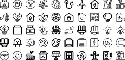 Set Of Energy Icons Collection Isolated Silhouette Solid Icons Including Electric, Ecology, Environment, Energy, Renewable, Electricity, Power Infographic Elements Logo Vector Illustration