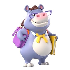Naklejka premium Illustration 3D cute hippopotamus character AI Generative