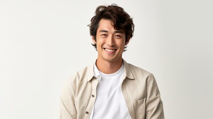 白いシャツを着た笑顔の30代〜50代の男性（アジア人・中国人・日本人・Generative AI）
