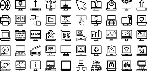 Set Of Computer Icons Collection Isolated Silhouette Solid Icons Including Display, Business, Modern, Technology, Computer, Laptop, Screen Infographic Elements Logo Vector Illustration