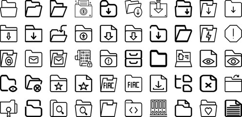 Set Of Folder Icons Collection Isolated Silhouette Solid Icons Including Design, File, Paper, Open, Business, Folder, Document Infographic Elements Logo Vector Illustration