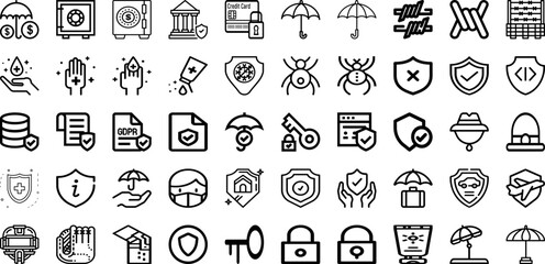 Set Of Protect Icons Collection Isolated Silhouette Solid Icons Including Secure, Concept, Protect, Technology, Shield, Protection, Safety Infographic Elements Logo Vector Illustration