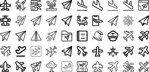 Set Of Plane Icons Collection Isolated Silhouette Solid Icons Including Fly, Flight, Aircraft, Plane, Travel, Transport, Airplane Infographic Elements Logo Vector Illustration