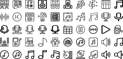 Set Of Music Icons Collection Isolated Silhouette Solid Icons Including Musical, Vector, Melody, Music, Note, Illustration, Sound Infographic Elements Logo Vector Illustration