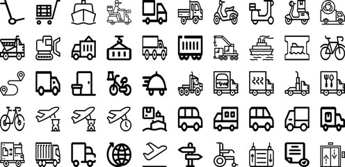 Set Of Transport Icons Collection Isolated Silhouette Solid Icons Including Transport, Ship, Truck, Cargo, Car, Plane, Transportation Infographic Elements Logo Vector Illustration