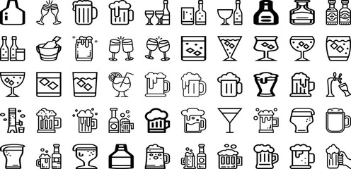 Set Of Alcohol Icons Collection Isolated Silhouette Solid Icons Including Beverage, Alcoholic, Alcohol, Background, Glass, Bar, Drink Infographic Elements Logo Vector Illustration