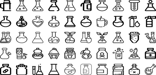 Set Of Flask Icons Collection Isolated Silhouette Solid Icons Including Chemistry, Science, Equipment, Chemical, Test, Flask, Laboratory Infographic Elements Logo Vector Illustration