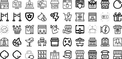 Set Of Store Icons Collection Isolated Silhouette Solid Icons Including Sale, Retail, Supermarket, Market, Business, Store, Shop Infographic Elements Logo Vector Illustration