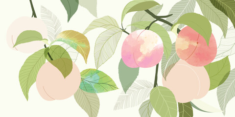 summer background watercolor arrangements with leaves. Botanical illustration minimal style.