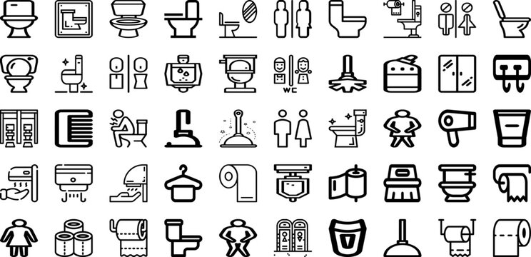 Set Of Toilet Icons Collection Isolated Silhouette Solid Icons Including Hygiene, Toilet, Bathroom, Sanitary, Restroom, Lavatory, Wc Infographic Elements Logo Vector Illustration