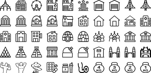 Set Of Building Icons Collection Isolated Silhouette Solid Icons Including Architecture, Urban, Construction, City, Building, Business, Office Infographic Elements Logo Vector Illustration