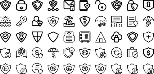 Set Of Protect Icons Collection Isolated Silhouette Solid Icons Including Technology, Shield, Safety, Protect, Protection, Secure, Concept Infographic Elements Logo Vector Illustration