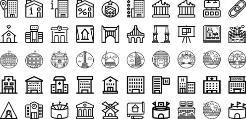 Set Of Building Icons Collection Isolated Silhouette Solid Icons Including Construction, Business, Building, Urban, City, Office, Architecture Infographic Elements Logo Vector Illustration