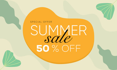 Fototapeta premium summer sale 50% off vector design, summer sale poster template, summer sale trendy design