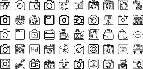 Set Of Camera Icons Collection Isolated Silhouette Solid Icons Including Digital, Camera, Equipment, Photo, Lens, Photography, Illustration Infographic Elements Logo Vector Illustration