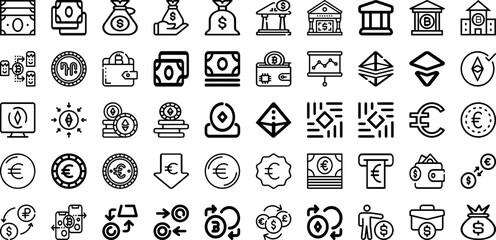 Set Of Currency Icons Collection Isolated Silhouette Solid Icons Including Finance, Money, Currency, Payment, Cash, Business, Exchange Infographic Elements Logo Vector Illustration