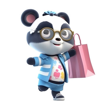 Illustration 3D cute panda character AI Generative