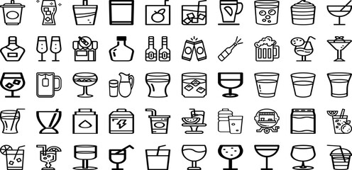 Set Of Beverage Icons Collection Isolated Silhouette Solid Icons Including Fruit, Glass, Drink, Juice, Cocktail, Food, Beverage Infographic Elements Logo Vector Illustration