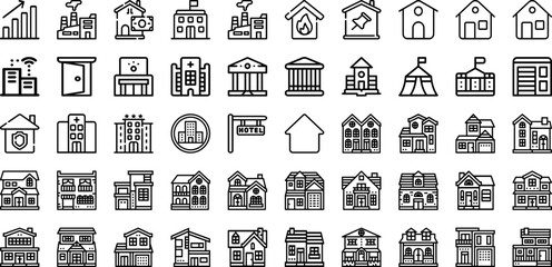 Set Of Buildings Icons Collection Isolated Silhouette Solid Icons Including Business, Building, Office, Architecture, Construction, Urban, City Infographic Elements Logo Vector Illustration