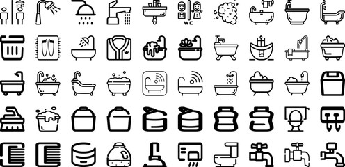 Fototapeta na wymiar Set Of Bathroom Icons Collection Isolated Silhouette Solid Icons Including Interior, Home, Bathroom, Design, Bath, Modern, White Infographic Elements Logo Vector Illustration