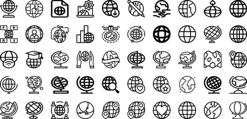 Set Of Globe Icons Collection Isolated Silhouette Solid Icons Including Global, Earth, World, Globe, Planet, Vector, Map Infographic Elements Logo Vector Illustration