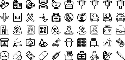 Set Of Medicine Icons Collection Isolated Silhouette Solid Icons Including Hospital, Medical, Treatment, Pharmacy, Medicine, Health, Drug Infographic Elements Logo Vector Illustration