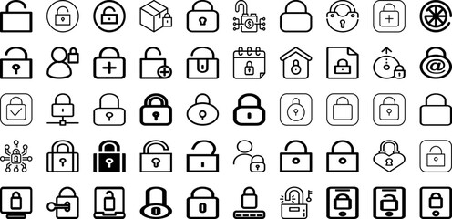 Set Of Padlock Icons Collection Isolated Silhouette Solid Icons Including Lock, Padlock, Privacy, Safe, Secure, Safety, Protection Infographic Elements Logo Vector Illustration