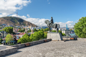 View of Statue of King Vakhtang Gorgasali over Tbilisi, Georgia