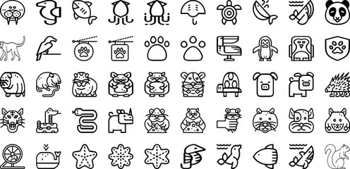 Set Of Animal Icons Collection Isolated Silhouette Solid Icons Including Cute, Cartoon, Animal, Illustration, Set, Character, Wildlife Infographic Elements Logo Vector Illustration