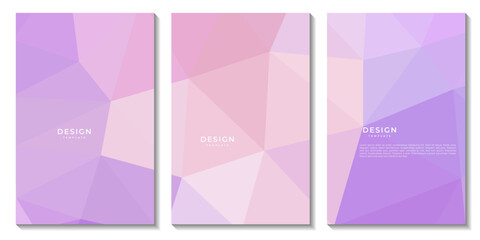 set of flyers template with abstract geometric pink and purple background with triangles shape