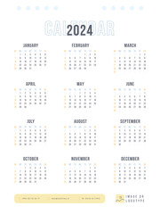 Classic One Page 2024 Calendar. Sunday Start.