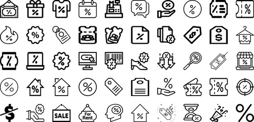 Set Of Discount Icons Collection Isolated Silhouette Solid Icons Including Special, Percent, Promotion, Price, Offer, Sale, Discount Infographic Elements Logo Vector Illustration