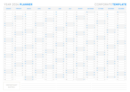 Functional Planner 2024: Schedule Organizer with Sunday Start, Ideal for Corporate Use.