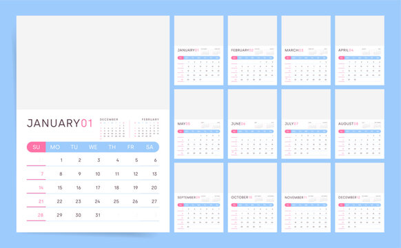 2024 Calendar. Wall Calendar with Sunday Start, Perfect for Work or Study Schedule and Task Management.

