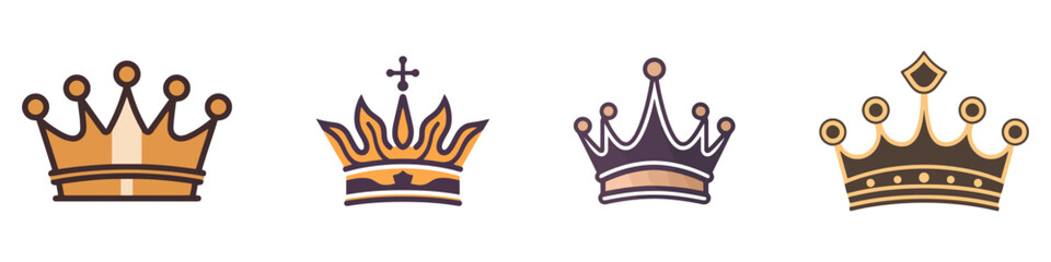 Vector collection of creative king and queen crowns symbols or logo elements. Vector illustration