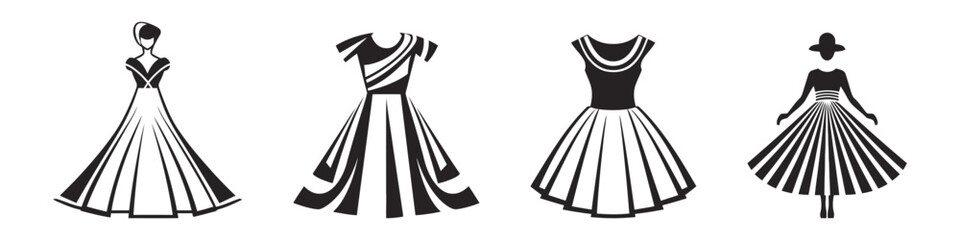 Set of women dresses line icon. Vector illustration white background