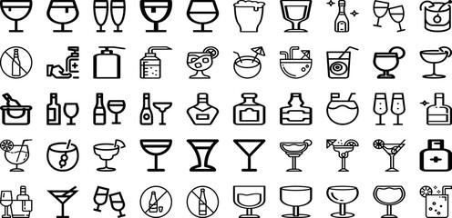 Set Of Alcohol Icons Collection Isolated Silhouette Solid Icons Including Beverage, Bar, Drink, Alcohol, Alcoholic, Background, Glass Infographic Elements Logo Vector Illustration