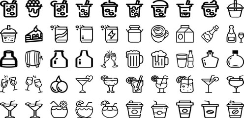 Set Of Beverage Icons Collection Isolated Silhouette Solid Icons Including Cocktail, Drink, Fruit, Food, Juice, Glass, Beverage Infographic Elements Logo Vector Illustration