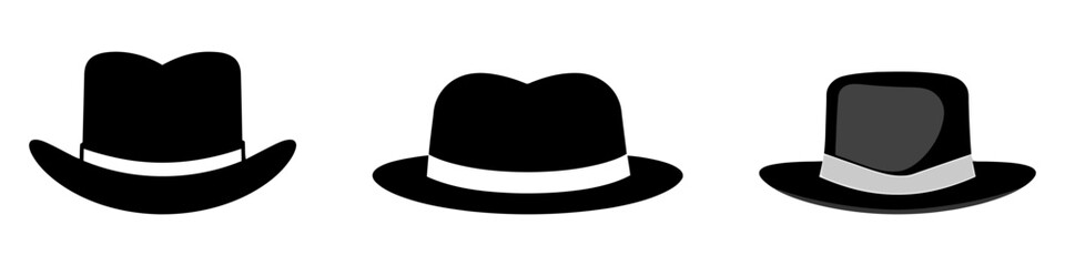 Black vector hat set. Vector logo, icon set isolated on white background