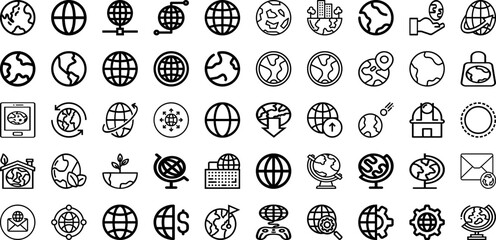 Set Of Globe Icons Collection Isolated Silhouette Solid Icons Including Globe, Planet, Global, Earth, World, Vector, Map Infographic Elements Logo Vector Illustration