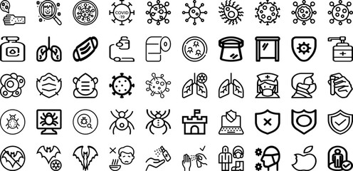Fototapeta na wymiar Set Of Virus Icons Collection Isolated Silhouette Solid Icons Including Infection, Illness, Virus, Medical, Flu, Health, Corona Infographic Elements Logo Vector Illustration