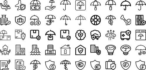 Set Of Insurance Icons Collection Isolated Silhouette Solid Icons Including Life, Business, Protect, Service, Finance, Family, Health Infographic Elements Logo Vector Illustration