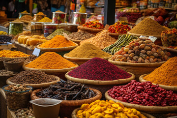 Fototapeta premium A spice market full of different spices Generative Ai