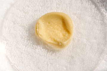 Swatch peeling on the background of the towel.