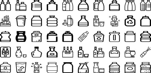 Set Of Bottle Icons Collection Isolated Silhouette Solid Icons Including Container, Bottle, Drink, Vector, Object, Isolated, Design Infographic Elements Logo Vector Illustration