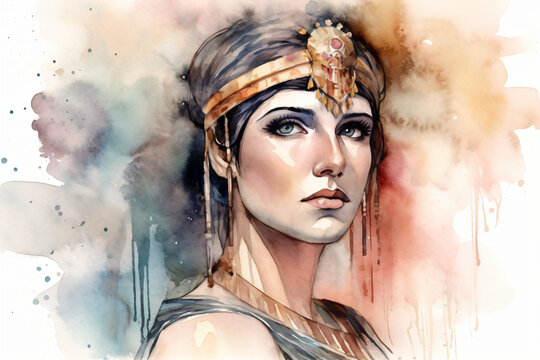A watercolor painting of Cleopatra isolated on a white background Generative Ai