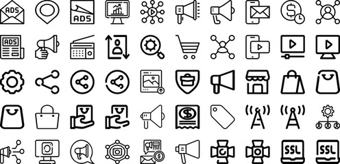 Set Of Market Icons Collection Isolated Silhouette Solid Icons Including Communication, Digital, Media, Marketing, Strategy, Technology, Business Infographic Elements Logo Vector Illustration